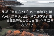 别被“新官方入口”四个字骗了；糖心vlog新官方入口：常见误区这件事——难怪最近这么多人在问…？别再用老方法了
